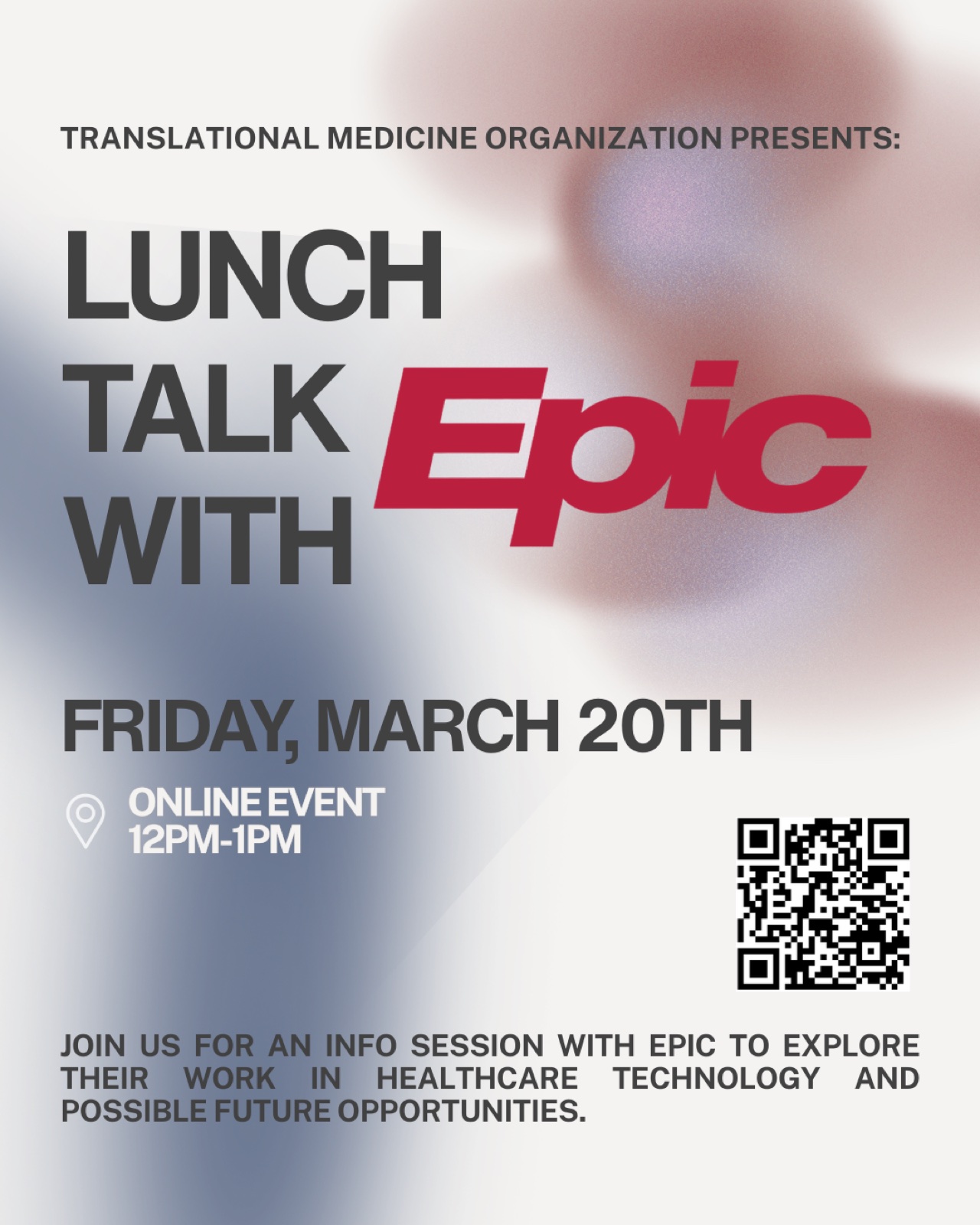 Poster for the Lunch Talk with Epic on March 20, 2026