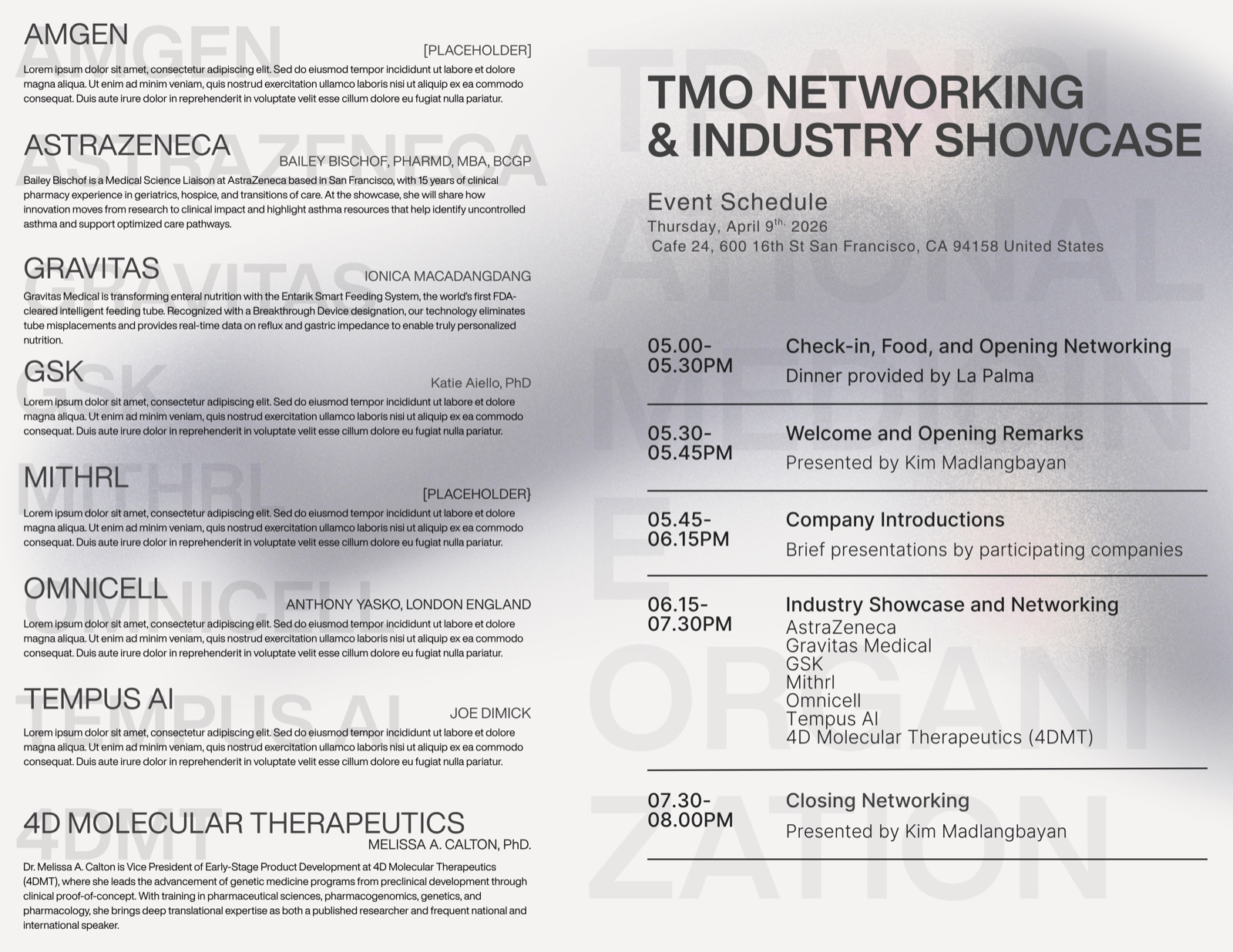 Program for the TMO Networking and Industry Showcase